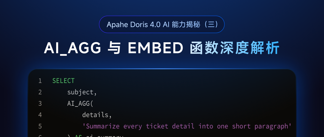 Apache Doris AI 能力揭秘（三）：AI_AGG 与 EMBED 函数深度解析